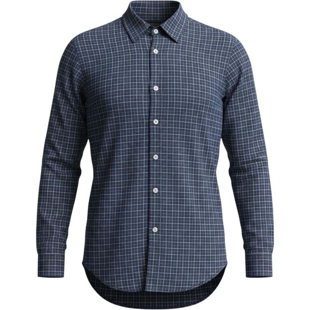 Duluth Trading Co Men Trim Fit Grid Button Down Shirt Blue Cotton L Tall Utility